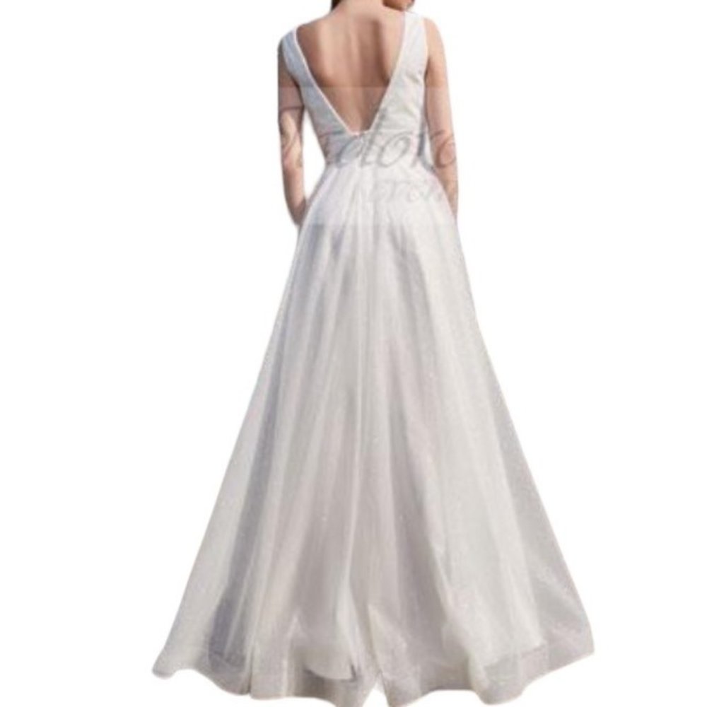 Jadore Shimmer Sleeveless V-Neck A-Line Gown Blue Size 10 NWT - Picture 2 of 2